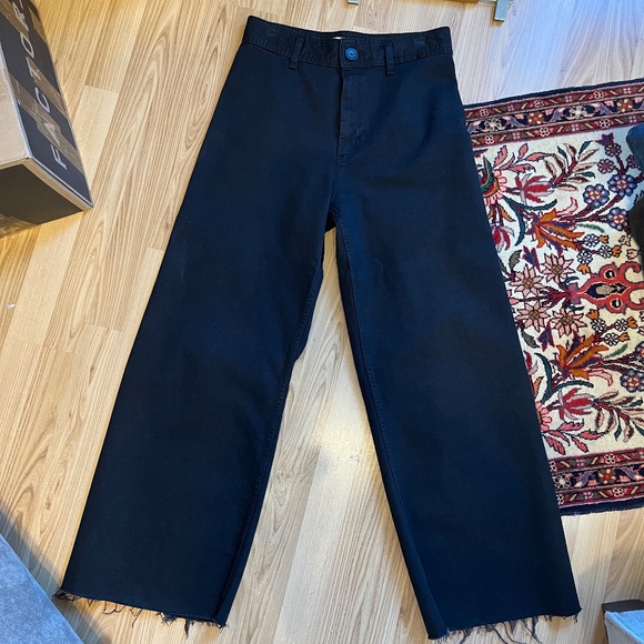 Zara 10/42 wide-leg black jeans with frayed hem - Picture 1 of 16